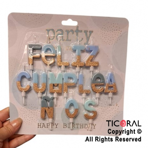 VELAS FRASE FELIZ CUMPLEAOS TONOS CELESTE 4 CM (U22-526) x 1